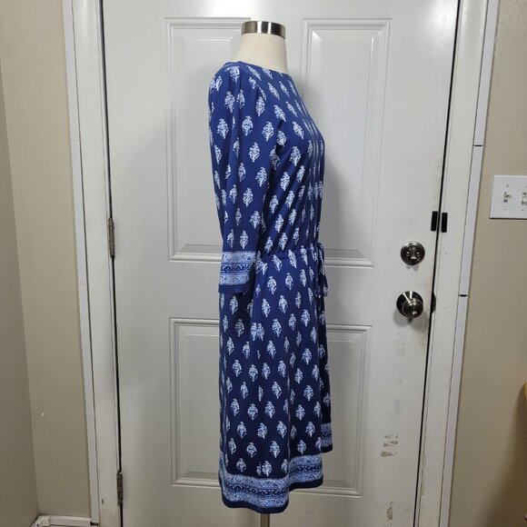 J. McLaughlin Women's Boat Neck Jersey Knit Drawstring Dress Blue White Size Med - Picture 5 of 9